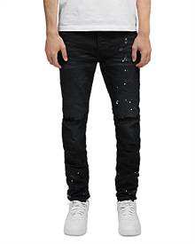 Purple Brand Paint Splatter Ripped Knee Black Skinny Jeans