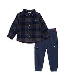Splendid Boys' Plaid Button Up Shirt & Cargo Jogger Pants Set - Baby