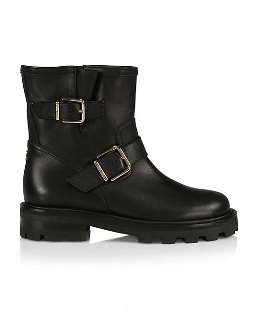 black flat biker boots