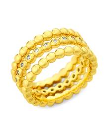 Luv AJ Beaded Diamonte Goldtone & Cubic Zirconia Three-Piece Ring Set Luv AJ Beaded Diamonte Goldtone & Cubic Zirconia Three-Piece Ring Set