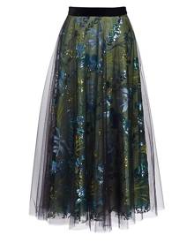 Talbot Runhof Sequin & Floral-Embroidered Tulle Midi-Skirt