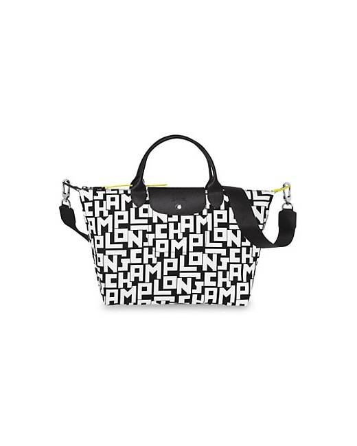 Longchamp Black/White Le Pliage Lgp Nylon Clutch Bag at FORZIERI