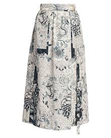 Etro Belted Painterly Cotton Wrap Midi-Skirt