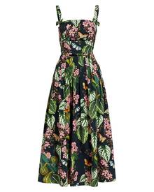Oscar de la Renta A-Line Botanical-Print Midi-Dress