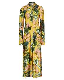 Oscar de la Renta Satin Botanical-Print Maxi Dress