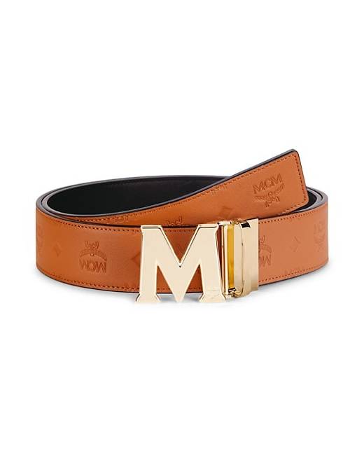 MCM Claus M Reversible Belt Visetos Monogram Red/Silver in Coated Canvas  with Silver-tone - US