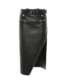 Alexander McQueen Belted Biker Leather Midi-Skirt