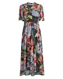Rebecca Taylor Botanical Garden Print Silk-Blend Midi-Dress