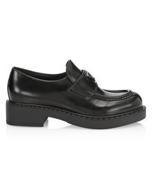 Prada Spazzolato Logo Platform Leather Loafers