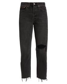 Levi's Wedgie High-Rise Frayed Ripped Knee Crop Straight-Leg Jeans