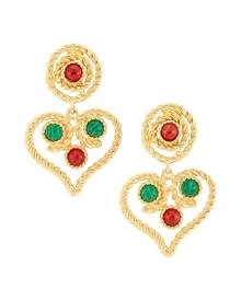 Kenneth Jay Lane Goldtone & Faux-Gemstone Clip-On Heart Drop Earrings Kenneth Jay Lane Goldtone & Faux-Gemstone Clip-On Heart Drop Earrings