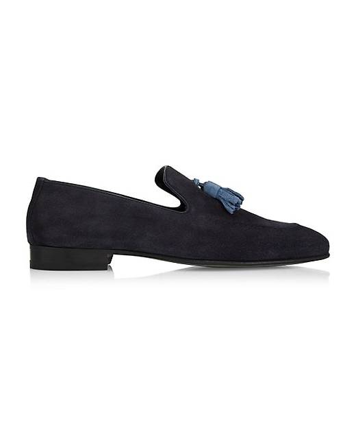 Luisaviaroma Men Shoes Flat Shoes Loafers 10mm Blu Ii Velvet Loafers 