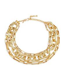 Kenneth Jay Lane Three-Row 18K Gold-Plated Multi Chain-Link Necklace Kenneth Jay Lane Three-Row 18K Gold-Plated Multi Chain-Link Necklace