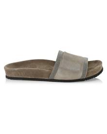 Brunello Cucinelli Monili Trim Leather Slides