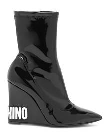Moschino Faux Patent Leather Wedge Booties