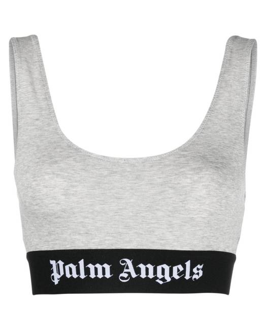 Palm Angels sheer-lace logo racerback bra - Black