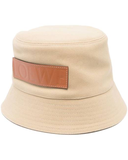 + Paula's Ibiza leather-trimmed frayed denim bucket hat