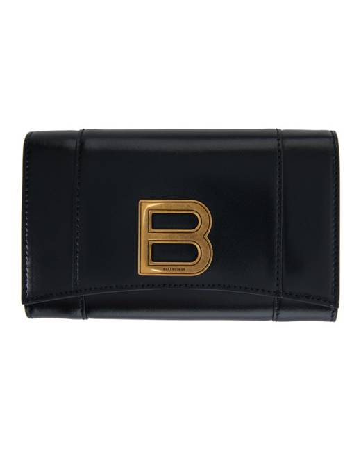 Balenciaga Hourglass crocodile-effect Chain Wallet - Black