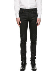 Saint Laurent Black Coated Skinny-Fit Jeans