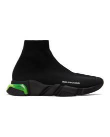 Balenciaga Black and Green Clear Sole Speed Sneakers