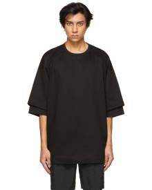 Juun.J Black Jersey and Poplin Layered T-Shirt