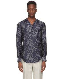 Giorgio Armani Navy and Off-White Silk Jacquard Shirt