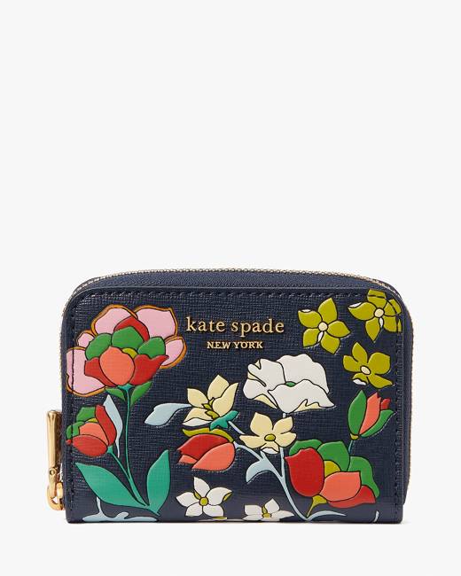 Kate Spade Morgan Flower Bed Embossed Small Slim Bifold Wallet in Black