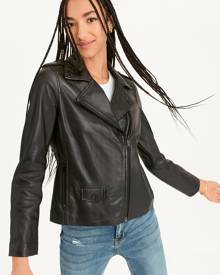 DKNY Women's Cropped Leather Jacket in Black Size XL