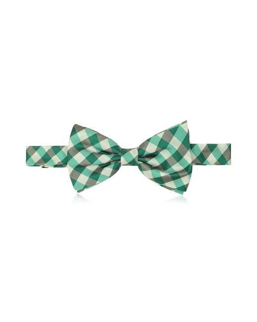 Forzieri Designer Bowties and Cummerbunds, Green Plaid Woven Silk Pre-tied Bow Tie Forzieri Designer Bowties and Cummerbunds, Green Plaid Woven Silk Pre-tied Bow Tie
