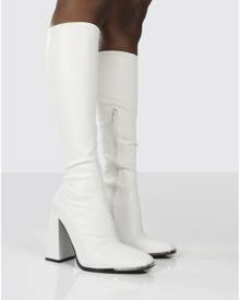 Public Desire USA Caryn White PU White Heeled Knee High Boots - US 7
