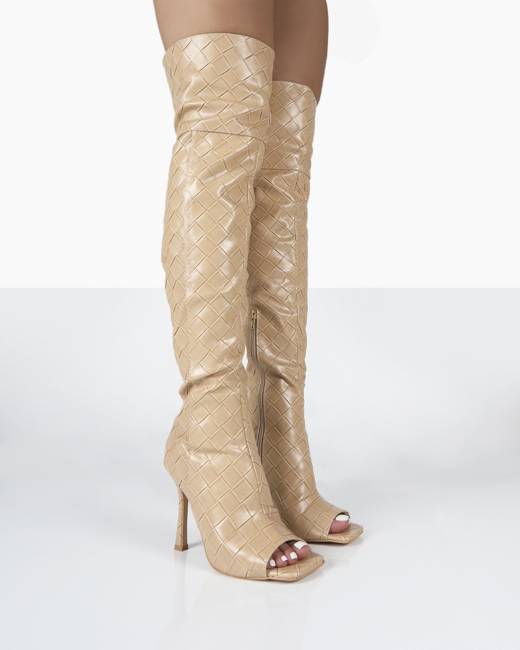 Open toe on sale knee high boot