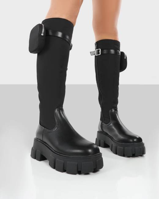 public desire wide fit karma knee boots in black