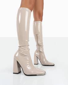Public Desire US Caryn Nude Patent Nude High Heeled Boots - US 6