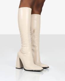 Public Desire US Caryn Stone PU Knee High Heeled Boots - US 10