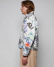 VETEMENTS Graffiti Print Denim Jacket , White