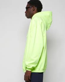 VETEMENTS Logo Label Hoodie Neon Yellow And Royal Blue