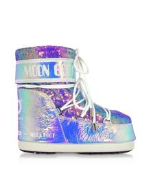 Moon Boot Designer Shoes, Classic 50 Glicine Leather Hologram Boots