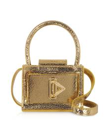 Salar Designer Handbags, Loulou Crackle Gold Leather Top Handle Bag
