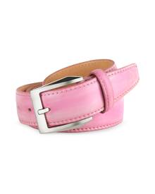 Pakerson Designer Men's Belts, Men's Pink Hand Painted Italian Leather Belt Pakerson Designer Men's Belts, Men's Pink Hand Painted Italian Leather Belt