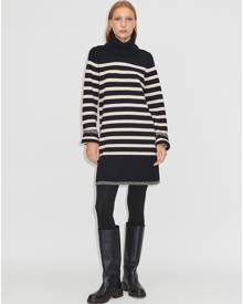 Merino Cashmere Breton Stripe Jumper Dress + Snood Cream/Black Size L