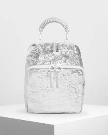 Charleskeith.com Pte. Ltd. Rope Handle Wrinkled Effect Metallic Backpack