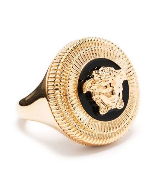 Versace Address Signet Gold Tone Ring Size 57 Versace | TLC
