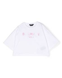 Balmain Kids logo-print cropped T-shirt