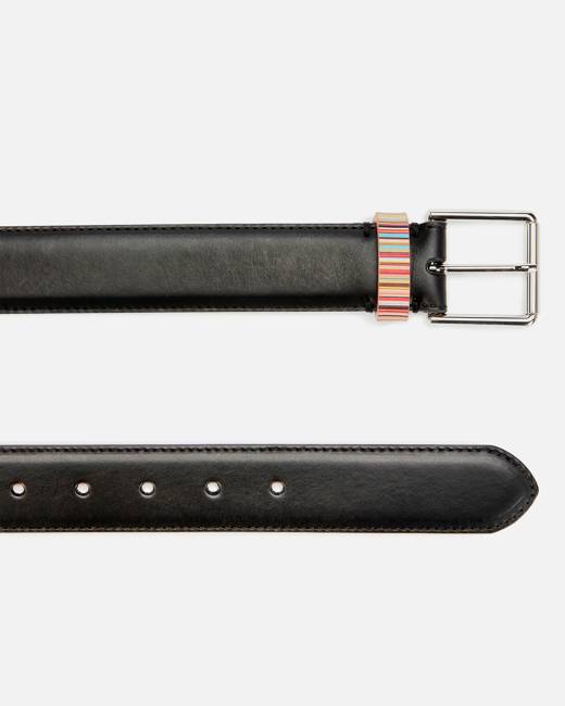 Paul Smith Men's 'Signature Stripe' Dark Brown Leather Keeper Belt 