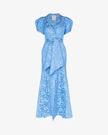 Rosie Assoulin Womens Blue Pouf Sleeve Floral Jacquard Maxi Dress
