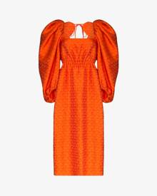 Rosie Assoulin Womens Orange Madame Butterfly Pouf Sleeve Midi Dress