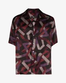 Edward Crutchley Mens Black Cigarette Pint Silk Hawaii Shirt