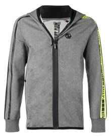 Philipp Plein logo stripe zip front hoodie - Grey