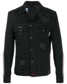 Philipp Plein studded sleeve distressed denim jacket - Black