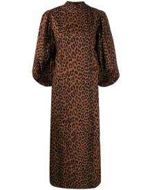 GANNI pouf-sleeve leopard-print dress - Brown